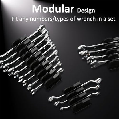 DEHOYI 80 pcs Modular Wrench Organizers for Tool Drawers - Wrench Rack with Metric & SAE Labels, Perfect Tool Storage Holder. Gift for father, brother and boyfriend (No Magnet, Black) - style: No-Magnet(80 pcs Black)
