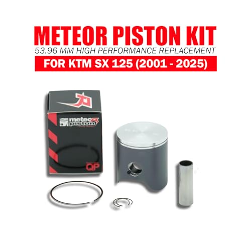 Meteor Piston Kit for KTM SX 125 (2001-2025), 53.96 mm Diameter High Performance Piston for Dirt Bike, Durable Forged Replacement with Rings, Wrist Pin & Circlips, Engine Rebuild Kit for Maximum Power