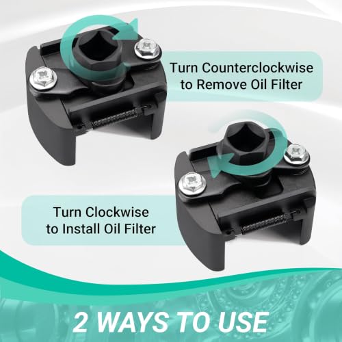 Universal Adjustable Oil Filter Wrench - 60mm to 80mm (2-3/8" to 3-1/8") Removal Tool - 2-Jaw Spring-Loaded Design with 1/2" Drive - Heavy Duty Remover for Cars, Motorcycles & ATVs