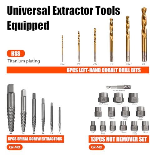 26Pcs Bolt Extractor Kit,Left Hand Drill Bit,Easy Out Screw Bolt Extractor - size: 26 PCS