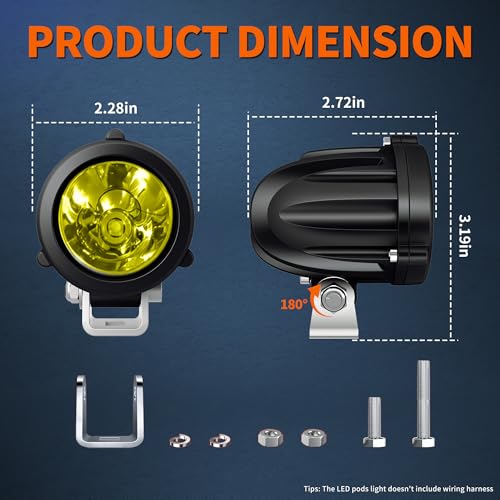 4WDKING 2" Motorcycle Yellow Fog Light 20W Amber Spot Round Light for Truck - color: Yellow