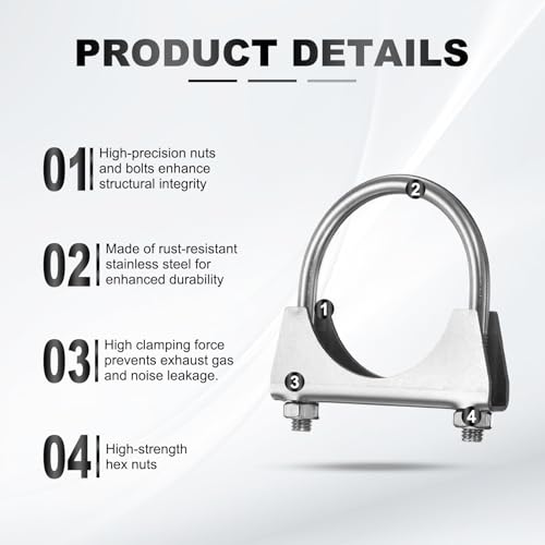HARFINGTON U Bolt Muffler Exhaust Clamp 57mm/2.24" 304 Stainless Steel U-Bolt Clamps Muffler Tip Hook Saddle Exhaust Clip for Tip Pipes Connection - size: 57mm