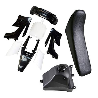 TDPRO Plastic Fairing Kit Fender Parts and Black Seat & 3L Gas Petrol Fuel Tank for Apollo Orion 110cc 125cc 150cc Pit Dirt Bike (4Black+3White) - color: 4Black+3White
