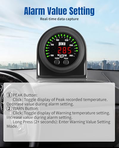 Water Temperature Gauge with 1/8NPT Sensor & Bracket 300°F Digital LED Display Water Coolant Temperature Gauge for Cars Trucks Ships Vehicle Automotive Boat Marine 2”/52mm - color: Green+Red