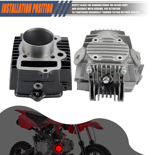 52.4mm Big Bore Cylinder and Head with Piston Ring Rebuild Kit and Gaskets Compatible with 4 Stroke Horizontal 110cc Chinese Taotao Coolster Engine ATV Go Kart Dirt Bike