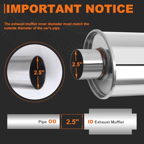 2.5'' Ultra Quiet Resonator, 304 Stainless Steel Muffler, 2.5'' Inlet & Outlet 14" Overall Length Universal Sliver Oval Performance Muffler Resonator - size: 2.5''