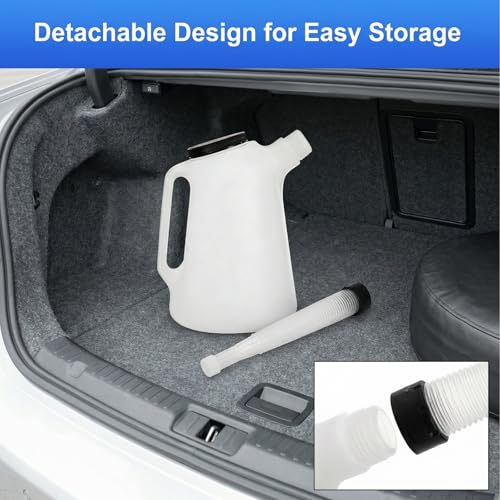Hacaroa 5 Quart Plastic Engine Oil Jug with Long Spout Non-flammable, Graduated Motor Oil Meauring Container Dispenser with Lid&Handle, Empty HDPE Bottle for Lubricant, Bleach, White