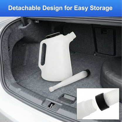 Hacaroa 5 Quart Plastic Engine Oil Jug with Long Spout Non-flammable, Graduated Motor Oil Meauring Container Dispenser with Lid&Handle, Empty HDPE Bottle for Lubricant, Bleach, White