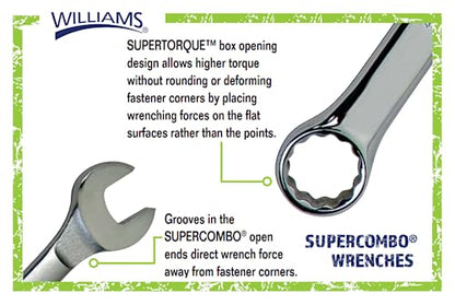 Williams SuperCombo 15-Piece Wrench Set, Industrial Grade, Alloy Steel, Chrome - size: 15-Piece Set (5/16" to 1 1/4")