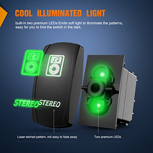 Nilight 5Pin Stereo Rocker Switch Laser Etched Toggle SPST - color: Green, size: STEREO