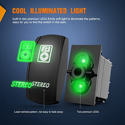 Nilight 5Pin Stereo Rocker Switch Laser Etched Toggle SPST - color: Green, size: STEREO