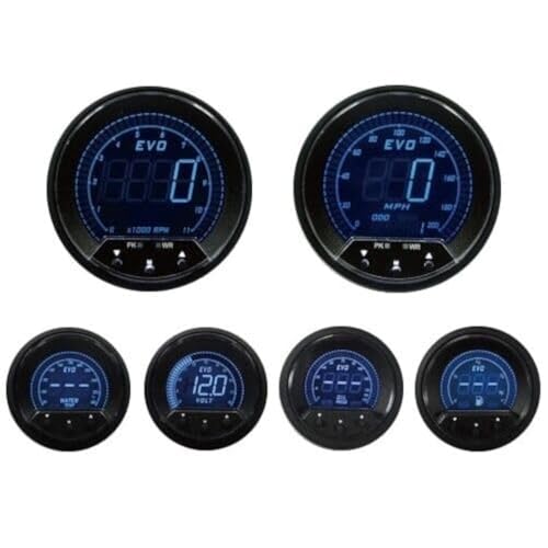 MOTOR METER RACING EVO Series GPS Digital 6 Gauge Set Blue Red White Green - color: Blue Red White Green LED, size: EVO Digital GPS Speedometer