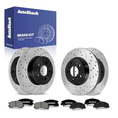 AutoShack Front & Rear E-Coated Rotors & Premium Pads for Chevy Impala 2010 - style: ShadowGuard & Premium Pad