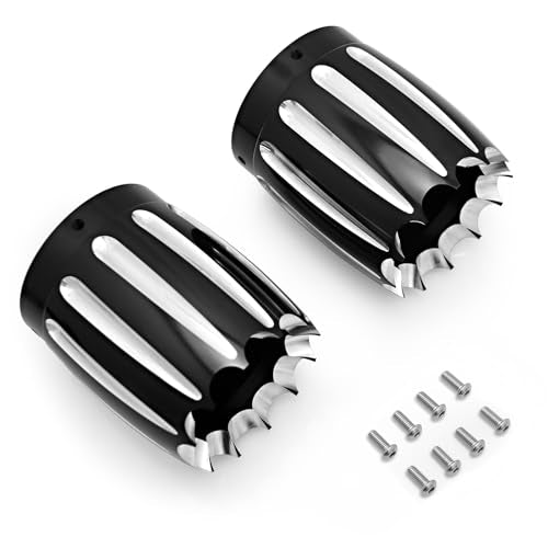 4" Deep Edge CNC Cut Merge Exhaust End Cap - Compatible with Harley Road King FLHR, Street Glide FLHX, Road Glide FLTR (1986-2016) - Black Muffler Tip Pipe Cover (B- Deep+Gear Style) - style: B- Deep+Gear Style