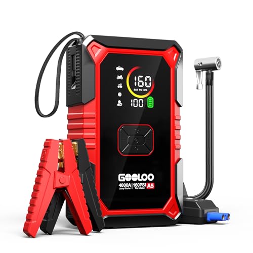 GOOLOO A5 Jump Starter with Air Compressor, 4000A Portable Jump Box - color: Red