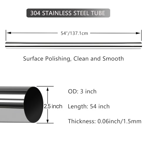 GeilSpace 3 Inch OD 304 Stainless Steel Exhaust Pipe, 54" Length, 2 Pack - size: 3"OD-54"-2PCS