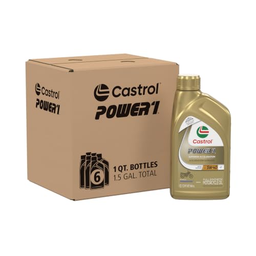 Castrol Power1 4T 5W-40 Full Synthetic Motorcycle Oil, 1 Quart, Pack of 6 - size: 1 Quart