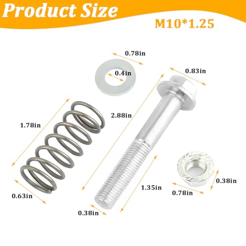 2PCS Car Exhaust Manifold Bolts, M10 × 1.25 Vehicle Flange Screws Flange Exhaust Bolts and Nuts Kit with Springs, Automotive Muffler Studs Replacement, Universal for SUV RV Truck - size: M10 × 1.25