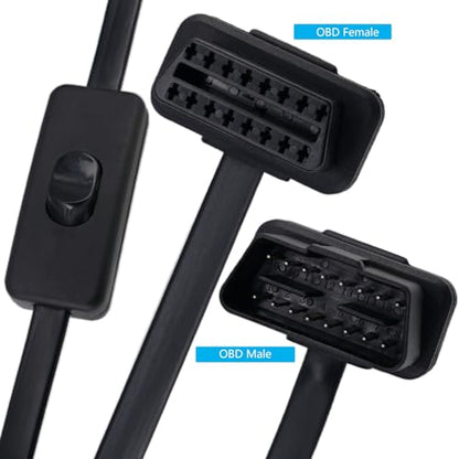 Yeebline OBDII 16 Pin Extension Cable with Switch, 0.6M/2Ft OBD-II OBD2 90 Degree Right Angle 16 Pin Auto Car Male to Female Flat Cord Diagnostic Extender Adapter
