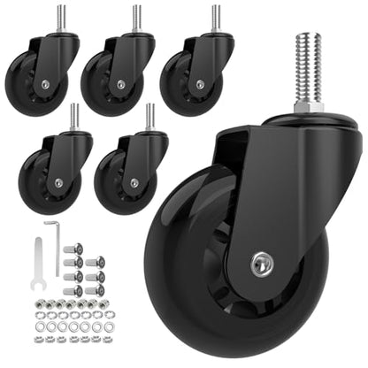 Creeper Wheels Replacement Set of 6, 2.5-Inch Roller Blade Creeper Casters, Heavy Duty M8 x 20mm Metric Swivel Caster, 360 Degree No Noise Creepers Replacement Wheel for Mechanic Seat Shop Stool - size: M8x20