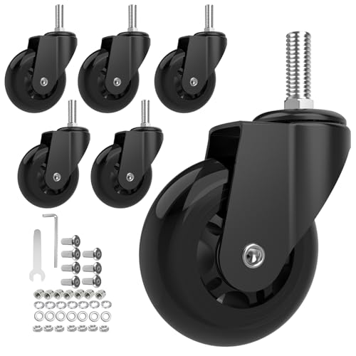 Creeper Wheels Replacement Set of 6, 2.5-Inch Roller Blade Rubber Creeper Casters, Heavy Duty M10 x 1" Metric Swivel Caster, 360 Degree No Noise Creepers Mechanic Seat Shop Stool Replacement Wheel - size: M10x1"
