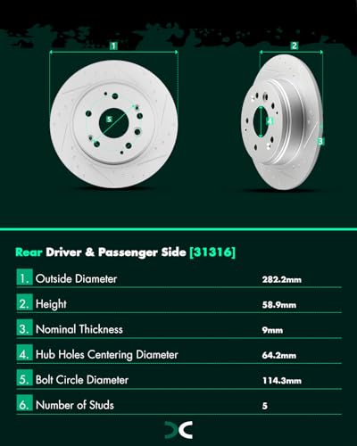 SCITOO Rear Brake Kits Drill & Slotted Brakes Rotor Brakes Pads:D536;31316 - size: Rear 31316 + D536 [2+4PCS]