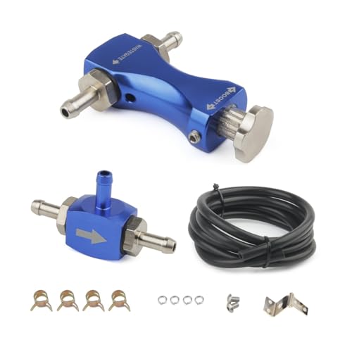 Manual Boost Controller, Universal Aluminum Pressure Regulation Valve Kit with Mounting Bracket Hose for Turbocharged Engine Components (Blue, 1-Piece) - color: Blue