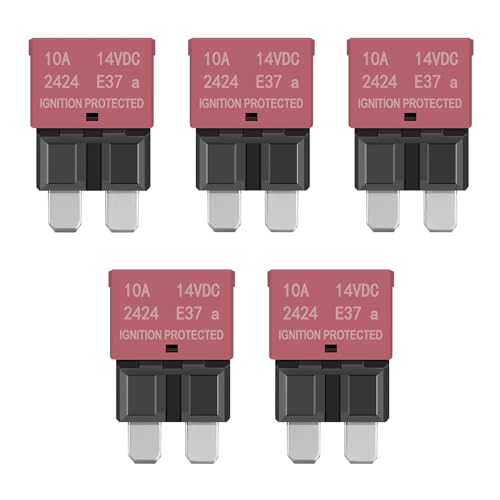 10A Auto Reset Blade Fuse - Replace Standard 10A ATC/ATO Fuses, 14VDC Waterproof Circuit Breaker for Cars, Trucks, Boats, RVs, and Solar Systems (Pack of 5) - color: E37A-10A-5pack