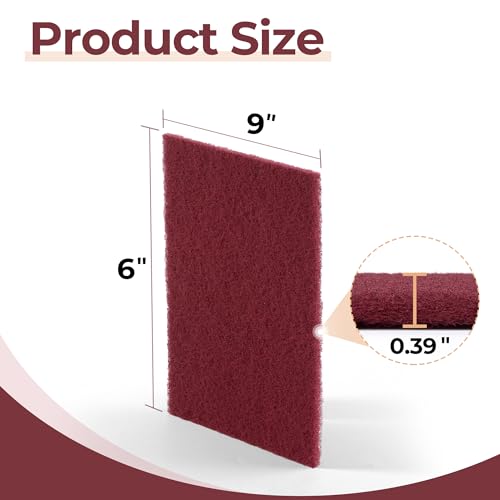 6” x 9” Maroon Scuff Pads 10PCS 320 Grit Red Scuff Pads,Aluminum Oxide Grains for Paint Prep,Scuffing,Scouring and Sanding