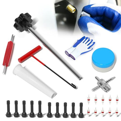 KJE Tire Valve Stem Quick Replacement Tool Kit, Tire Stem Removal Tool, Valve Stem Installation Tool, Tire Valve Stem Tool for Replacing Leaky Valves in Cars,Trucks,ATVs,etc.with TR413/TR414