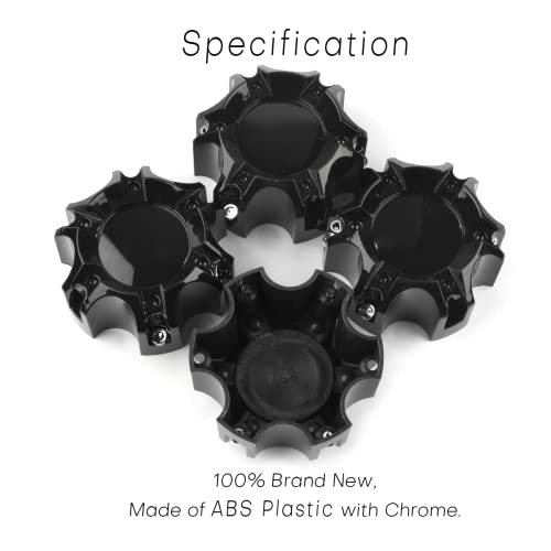 4.49in Wheel Center Caps for Ballistic Black Center Cover Replacement, 4 Pack, 6 lugs