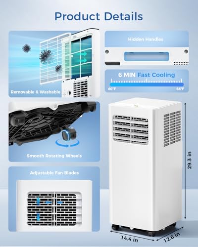 Feelfunn 14,000 BTU Portable Air Conditioners - 3-in-1 Portable AC Unit Cools Up to 750 Sq.Ft., with App/Wifi/Remote Control, Dehumidifier & Fan Modes, Window Mounting Kit, Ideal for Bedroom, Dorms