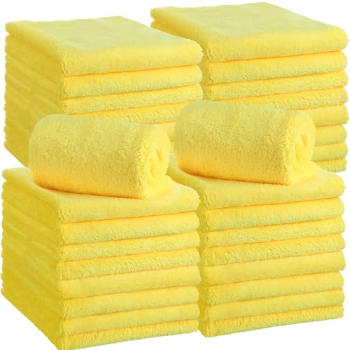 Shimeyao 30 Pcs 16 x 16 Inch Edgeless Microfiber Plush Towels for Cars Detailing Drying Wash Polishing Absorbent Cleaning Cloths, 500 GSM (Yellow) - color: Yellow, size: 16 x 16 Inch