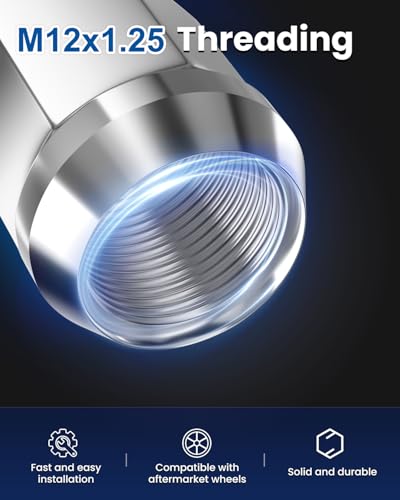GAsupply 4pcs M12x1.25 Lug Nuts Chrome, 1.38" Tall 3/4" 19mm Hex Cone Seat - color: Silver, size: M12x1.25, style: 4 Pack