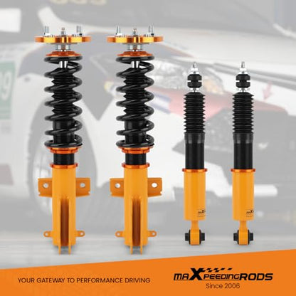 maXpeedingrods Coilovers for Ford Mustang 2005-2014, 24 Levels Damping Adjustable Coilovers Suspension Kit, Height Adjustable Shock Absorber Struts, Coilover Lowering Kit, Gold - color: Gold