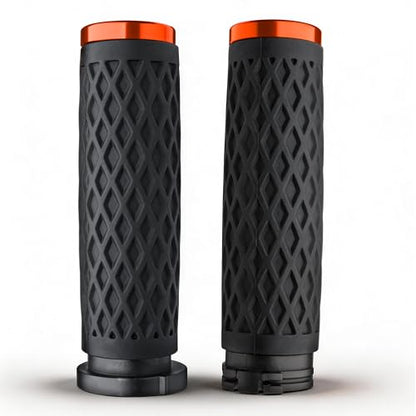 Orange 1" Silicone Cable Throttle Grips with Rear End Cap - color: Orange