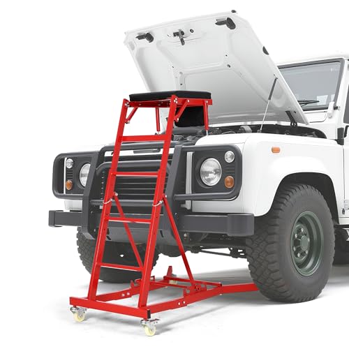 GarveeTech Top Automotive Creeper, 400 LBS Capacity Adjustable Car Creeper (49.2 in-68.9 in) with Locking Wheels & Tool Pouch, High Top Mechanic Creeper for Trucks, Garage Repair - color: Red