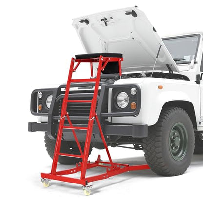 GarveeTech Top Automotive Creeper, 400 LBS Capacity Adjustable Car Creeper (49.2 in-68.9 in) with Locking Wheels & Tool Pouch, High Top Mechanic Creeper for Trucks, Garage Repair - color: Red