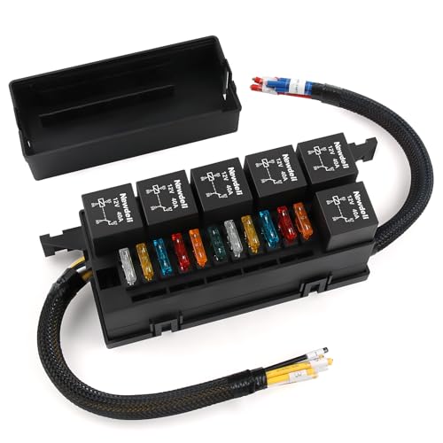 Newdeli 12V Relay Box 11 Way Waterproof Relay Fuse Box Automotive Relay and Fuse Block 12 AWG Pre-Wired Universal Relay Panel with 4-Pin Relays and ATC/ATO Blade Fuses for Auto Car Marine Boat Truck - size: 11 Way 12V 12AWG Fuse Relay Box