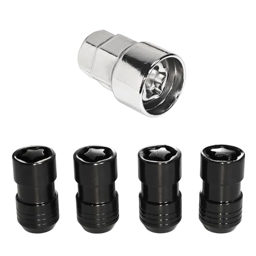 Black Wheel Locks Lug Nuts for Cars (M14X1.5 Thread Size, 1.57 inch Height, 60 Degree Cone Seats) - Set of 4 Locks and 1 Key