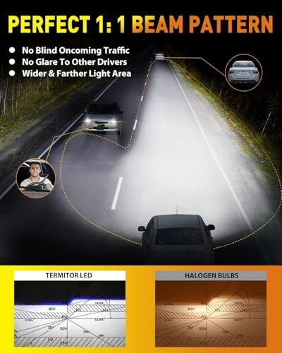 Termitor High Performance H4 9003 LED Bulbs 110,000LM, 6500 Cool White,True 1:1 Halogen Size, IP68 Waterproof, 85K+ Long Lifespan, Plug and Play, Pack of 2 - size: M1 H4/9003