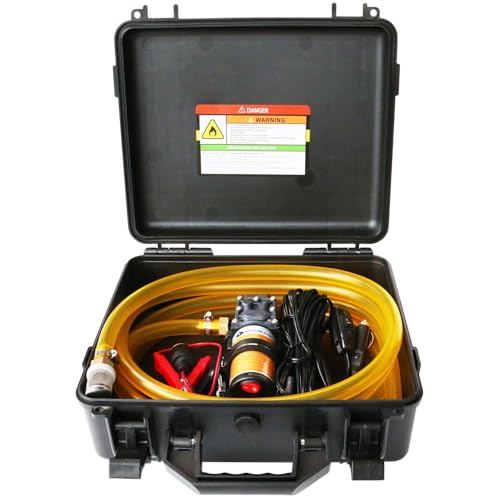 12V 75W Fuel Transfer Pump Kit, 110GPH Gas Transfer Pump with High Elastic Fuel Pipe & 2 Power Cables, Great for Vehicles, Boats, Equipment, Gasoline, Diesel (110GPH, SET) - color: 110GPH, size: Set