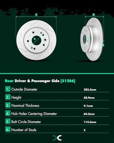 SCITOO Rear Brake Kits Slotted Brakes Rotor Brakes Pads:31286;D536 - size: Rear 31286 + D536 [2+4PCS]