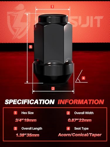 Sposuit 20 Pcs 7/16-20 Lug Nuts, 19mm Hex - Replacement for Chevrolet - color: Black, size: M11.1x1.3, style: 20 Pcs HexDrive