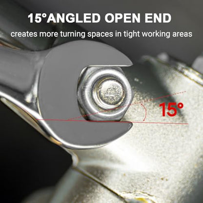 MAXPOWER 17mm Combination Wrench, Industrial Grade Spanners with Chrome Vanadium Steel, Sand Blasted Finish, Forged Heat-Treated - SAE - color: 17 Mm