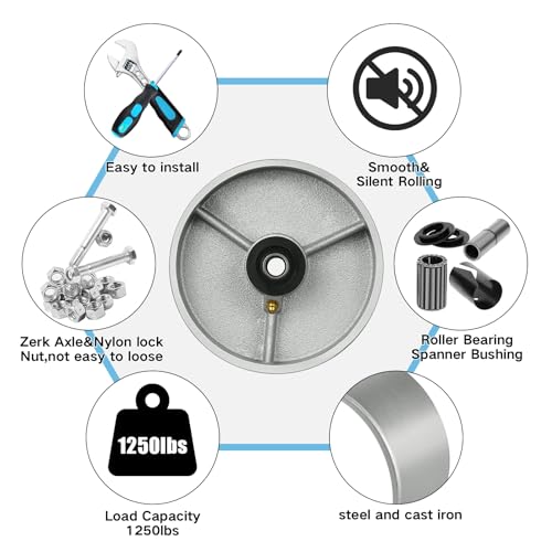 6" x 2" Industrial Casters, Steel Cast Iron Wheel - Heavy Duty Caster -Set of 4 Caster with 5000 lbs Capacity, Roller Bearing-1/2" Bore, Replacement Wheel for Platform Trucks(4 Pack) - style: 6"×2"