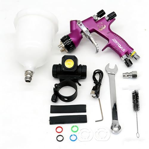1.3mm Slit Nozzle HVLP Air Spray Gun for Varnish Painting with Paint Gun Light （3 Light Color Modes） for Varnish, Topcoat，Primer Spraying - style: Purple