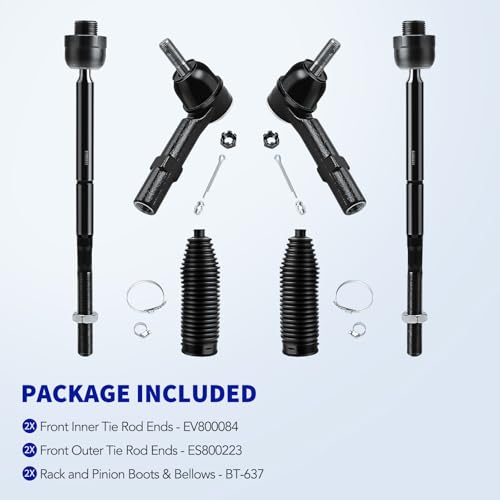 6pc Front Inner Outer Tie Rod Ends for 2007-2013 Chevy Silverado 1500