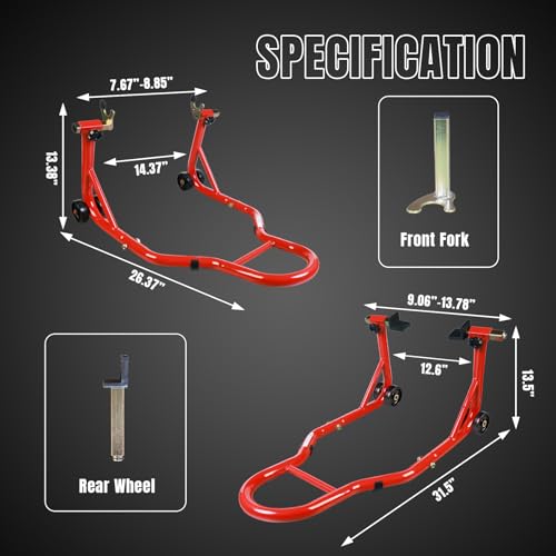Motorcycle Stand Lift, Universal Paddock Lift Stand, 1100lbs Front Rear Combo Stand Lift Stand, Rear U+L Fork Swingarm Spool Stand 2-Pack - color: Red-2 Packs