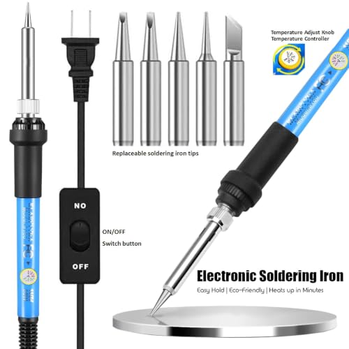 Soldering Iron Kit with Digital Multimeter,60W 110V Adjustable Temperature,5 Tips, Desoldering Pump, Wire Stripper,Carry Case-Electric Soldering Set for Electronics Repair,PCB,Arduino,DIY